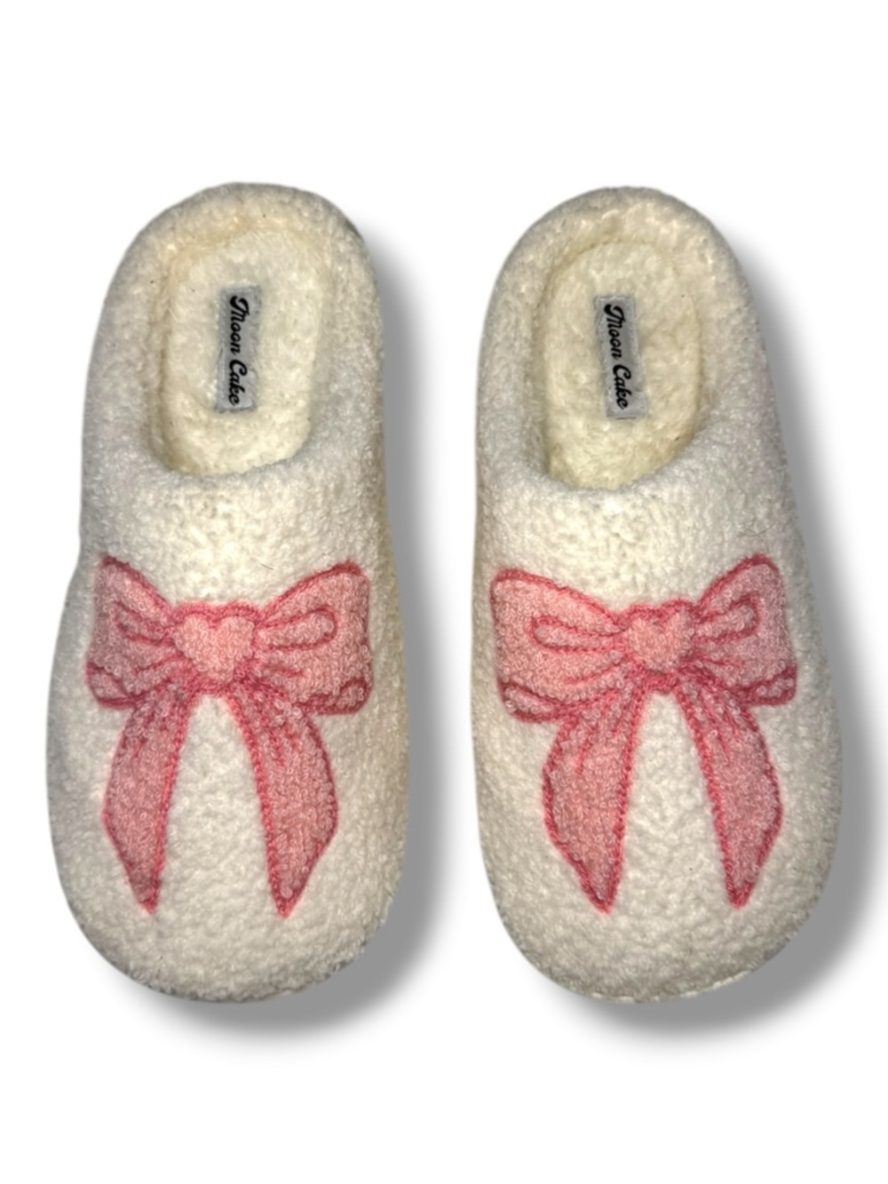 Moon Cake Cream Slippers with Pink Bow Size M 7/8 - Picture 3 of 6